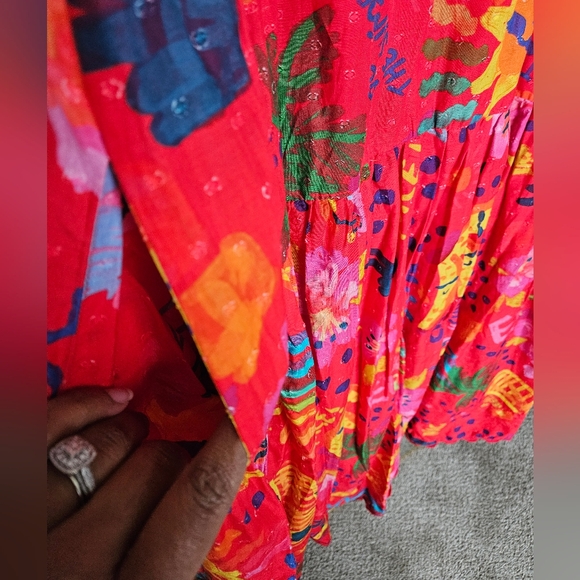 FARM Rio Good Vibes Red and Pink Floral Midi Dress - Picture 8 of 9